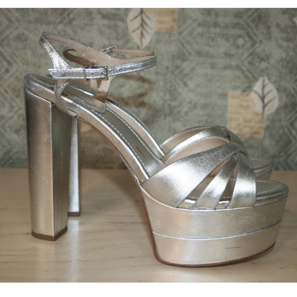 HOT! Schutz Keefa High Platform Heels In Silver Leather Sz 11 Wedding Formal - Picture 8 of 13